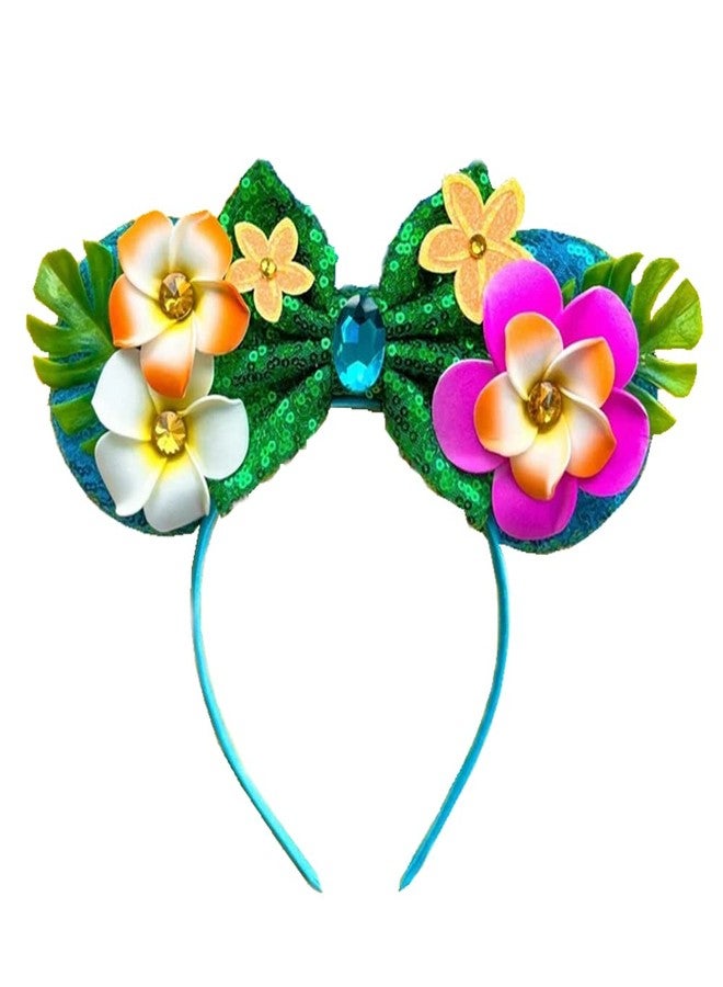 Kiddale Hawaiian Headbands,Tropical Flower Hair Band,Sequin Mouse Ear Flower Hair Accessories Costume Cosplay Headwear for Birthday Summer Luau Party Holiday Decorations - Image 1